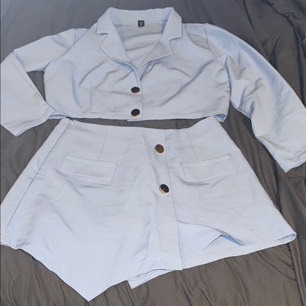 SHEIN Light Blue Blazer and Skirt Ensemble
